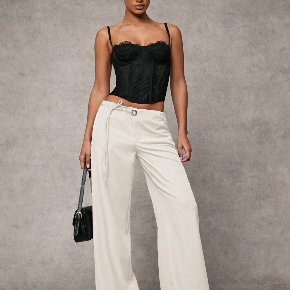 Beige Casual Women's Loose High-Waist Pants